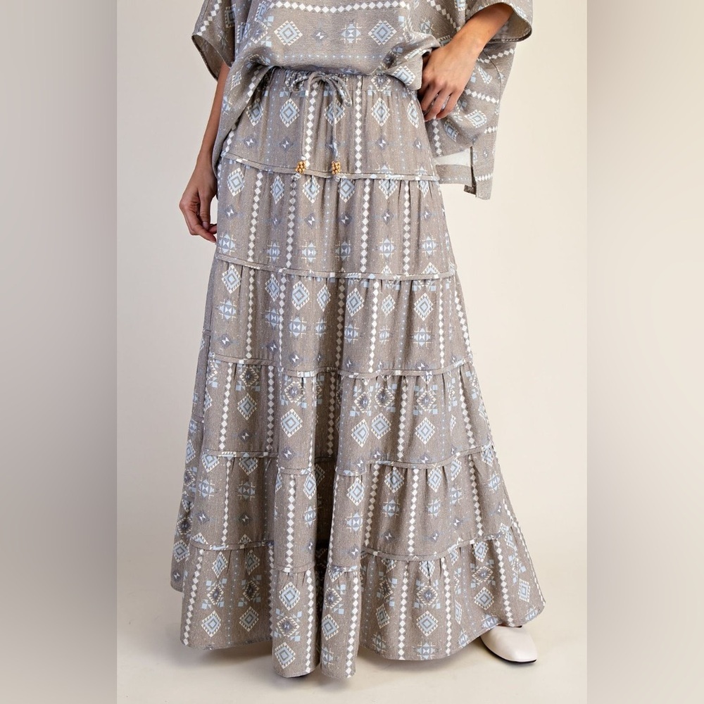Easel Gray Aztec Print Top and Maxi Skirt Set - Picture 2 of 3